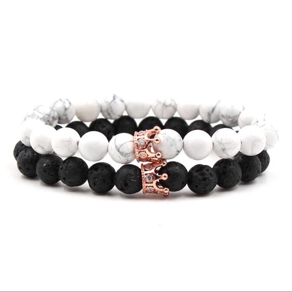 Lava Stone Bracelet set with Royal Crown